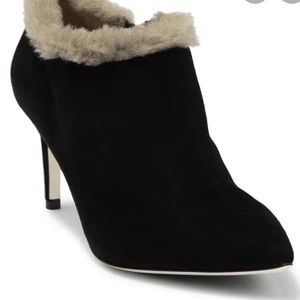 RON WHITE Carlotta Suede Bootie, ITALIAN MADE, FAUX FUR TRIMMED POINTED TOE